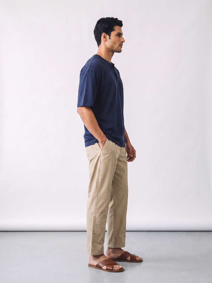 Men's 100% Cotton Loose Fit Pants Button Zip Khaki