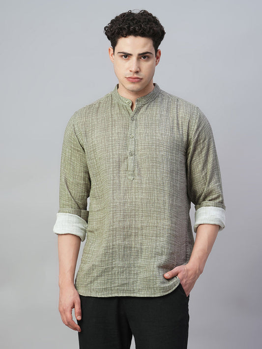 Men's 100% Cotton Regular Fit Band Collar Shirt Grey