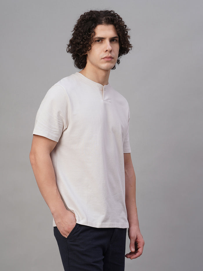Men's 100% Cotton Regular Fit Tshirt Chalk