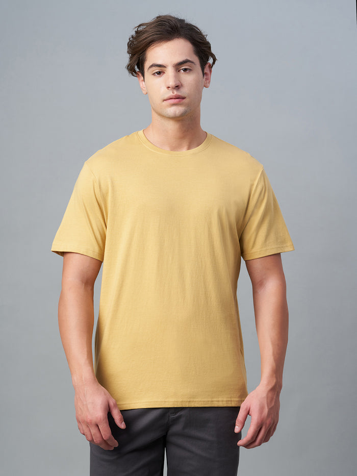 Men's 100% Cotton Regular Fit Tshirt Mustard