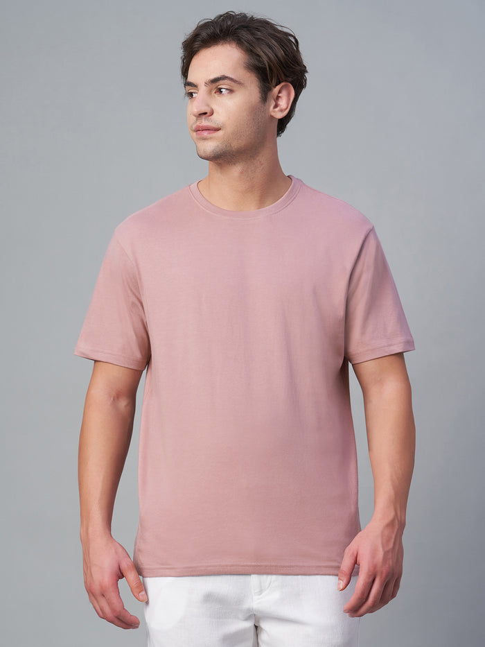 Men's 100% Cotton Round Neck T Shirt Pink