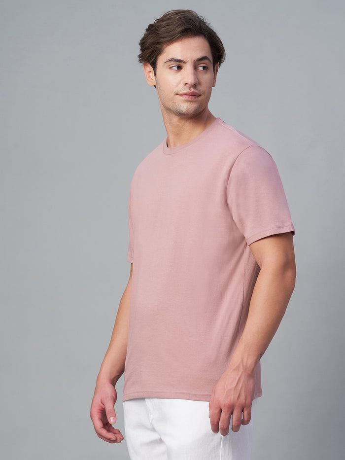 Men's 100% Cotton Round Neck T Shirt Pink