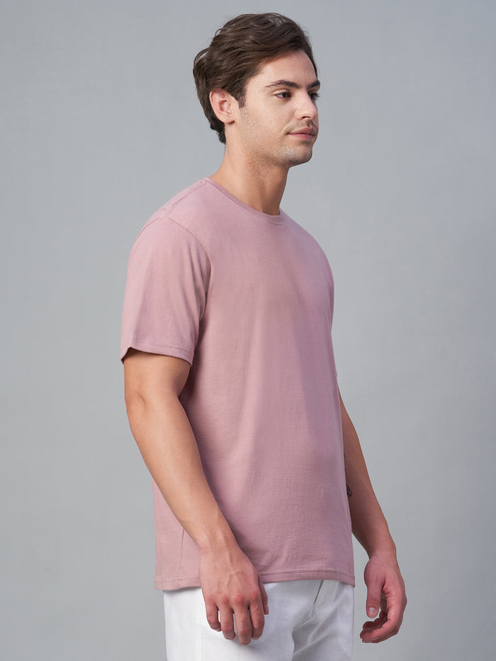 Men's 100% Cotton Round Neck T Shirt Pink