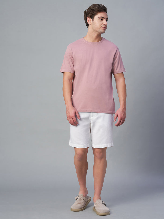 Men's 100% Cotton Round Neck T Shirt Pink