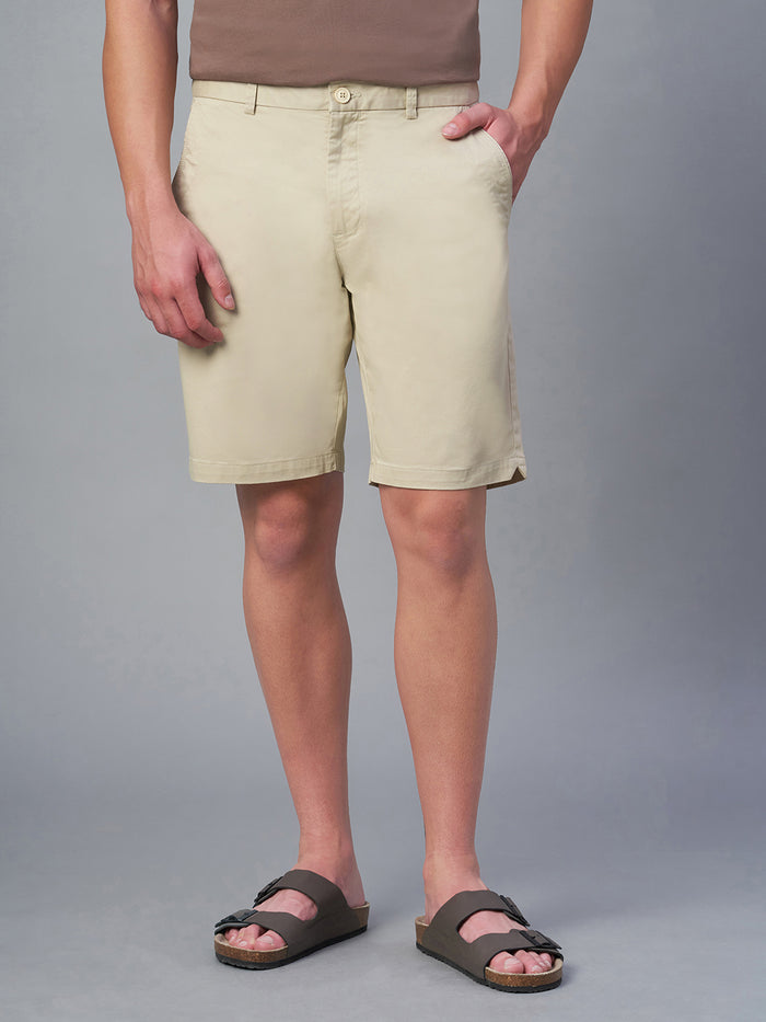 Men's Cotton Lycra Regular Fit Shorts Beige