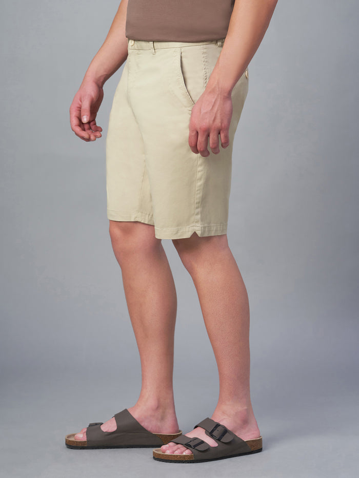 Men's Cotton Lycra Regular Fit Shorts Beige