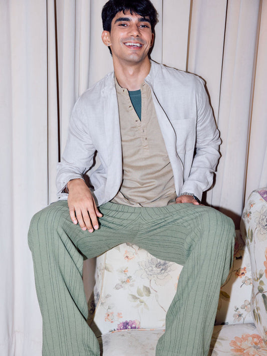 Men's Linen Viscose Loose Fit Pant Green