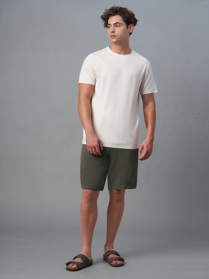 Men's Linen Viscose Regular Fit Shorts Dark Olive