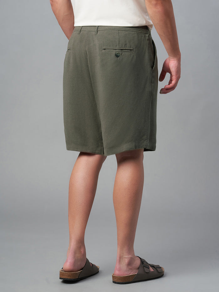 Men's Linen Viscose Regular Fit Shorts Dark Olive