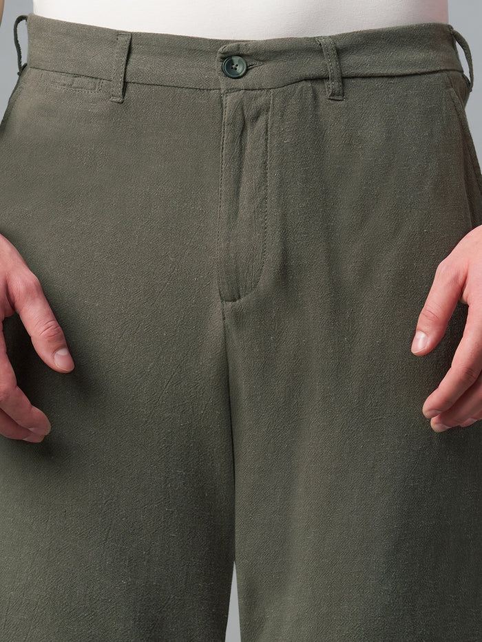 Men's Linen Viscose Regular Fit Shorts Dark Olive