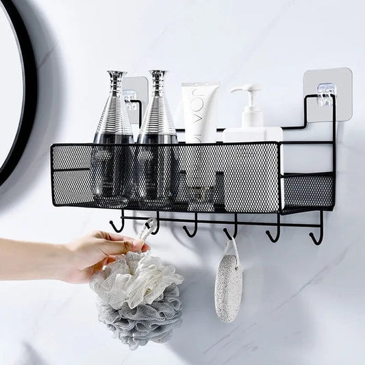 Meshed Wall Shelf With Hooks
