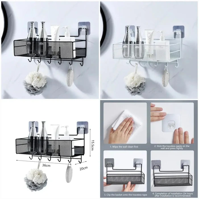 Meshed Wall Shelf With Hooks
