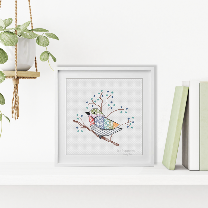 Mini Bird Blackwork Blackwork Pattern by Peppermint Purple