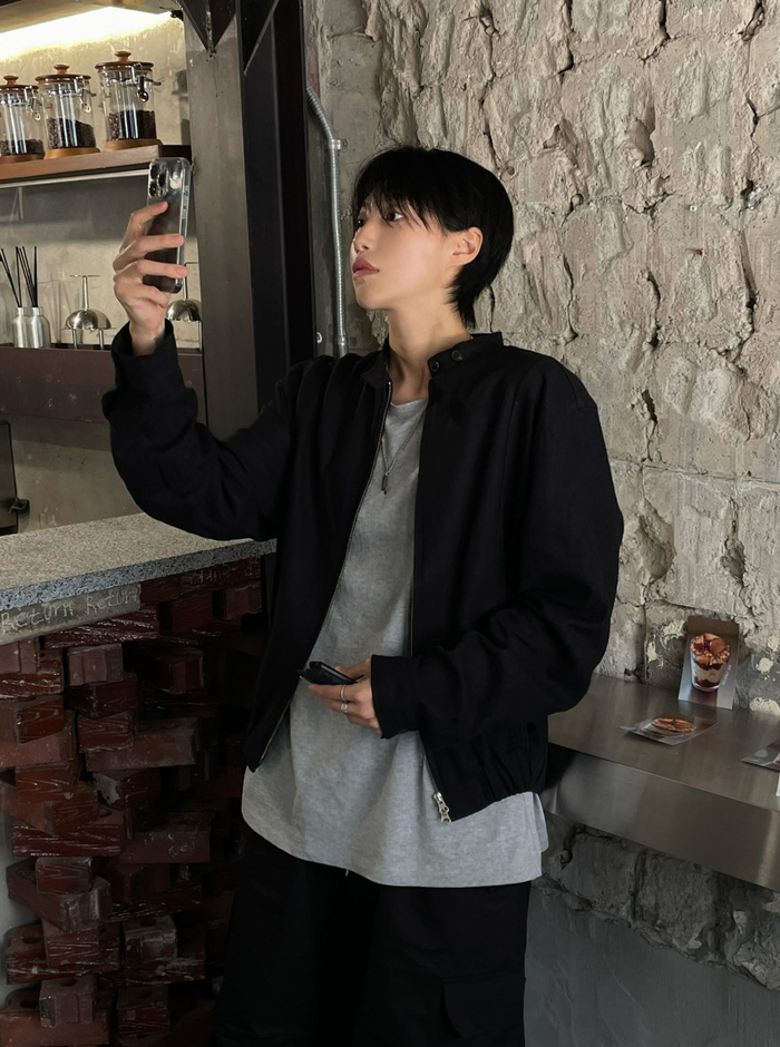 Minimal Stand Collar Zip Jacket