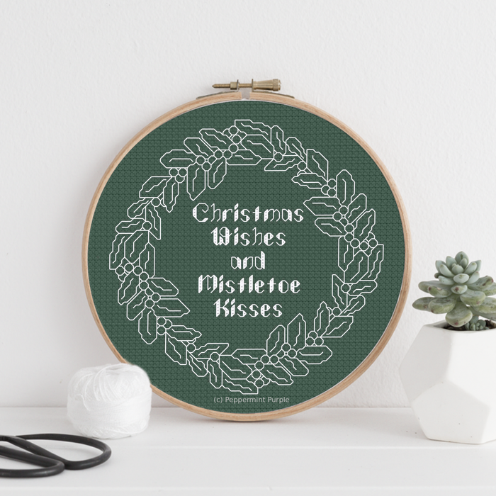 Mistletoe Kisses Blackwork Kit Blackwork Kit by Peppermint Purple