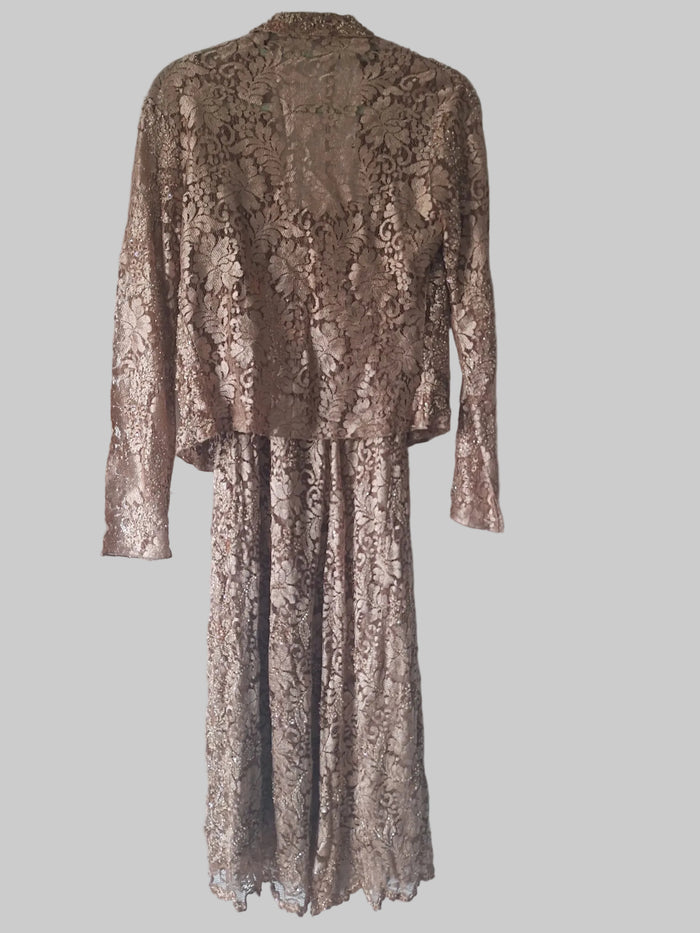 Monsoon Ladies Gold Sequin Spaghetti Strapped Dress and Jacket Size 12 In Excellent Used Condition