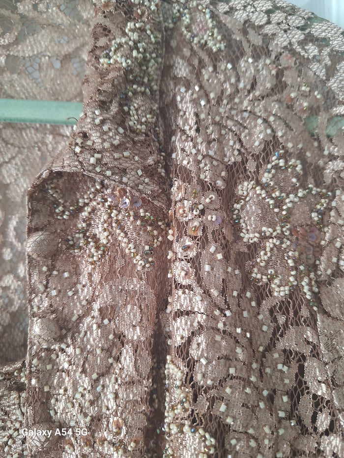 Monsoon Ladies Gold Sequin Spaghetti Strapped Dress and Jacket Size 12 In Excellent Used Condition
