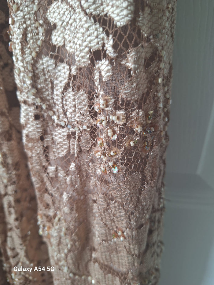 Monsoon Ladies Gold Sequin Spaghetti Strapped Dress and Jacket Size 12 In Excellent Used Condition