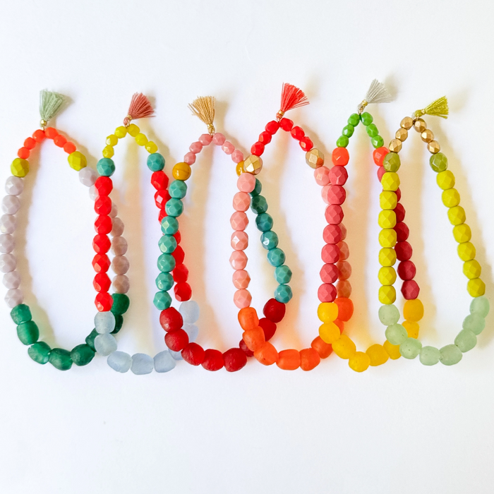Multicolor Recycled African Glass and Mixed Bead Bracelet