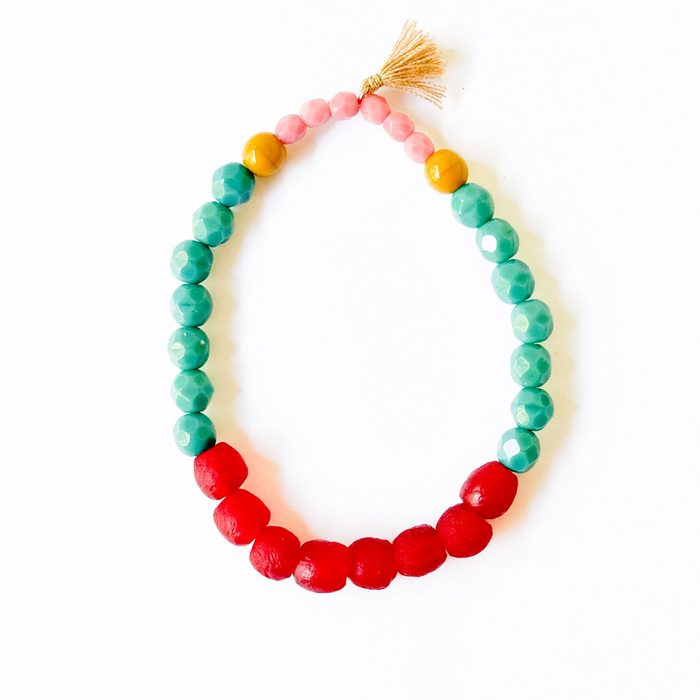 Multicolor Recycled African Glass and Mixed Bead Bracelet