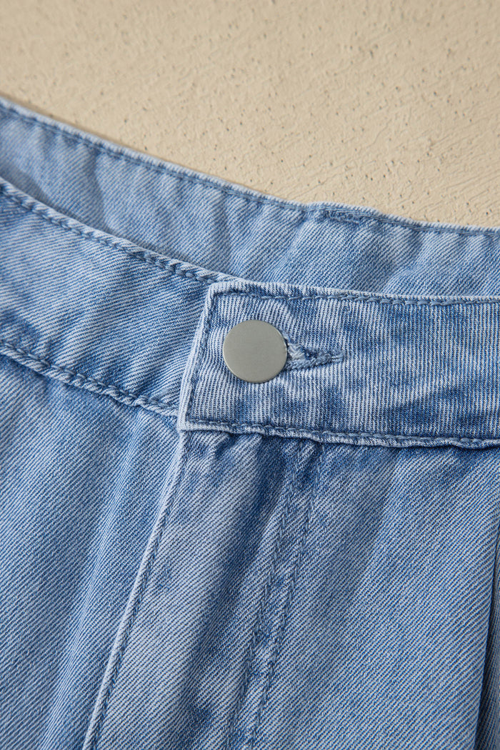 Myosotis Solid Color Scalloped Trim Casual Denim Shorts