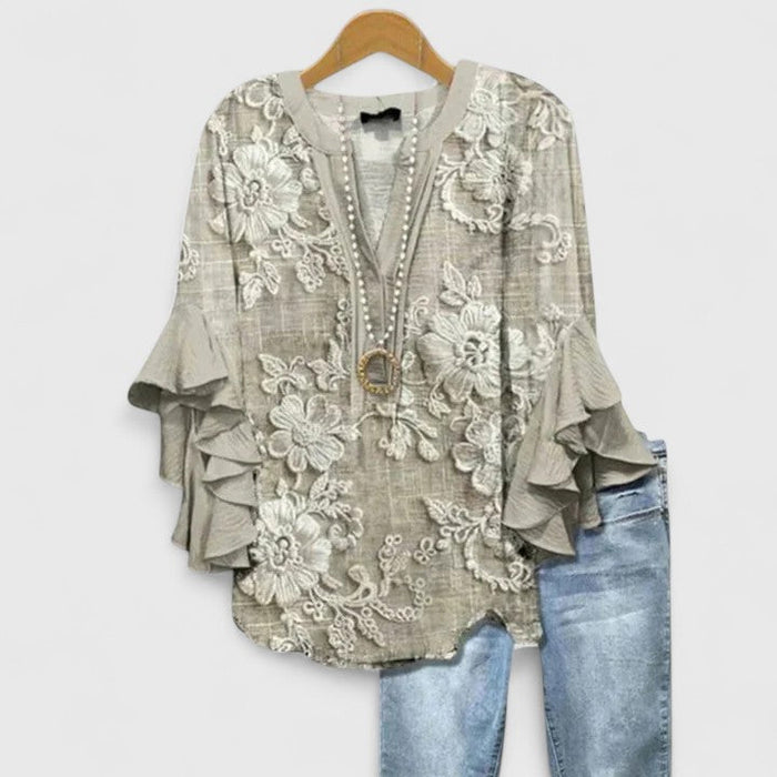 Myravelle - Blouse femme imprimée bohème manches volantées élégantes