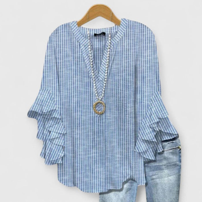 Myravelle - Blouse femme imprimée bohème manches volantées élégantes