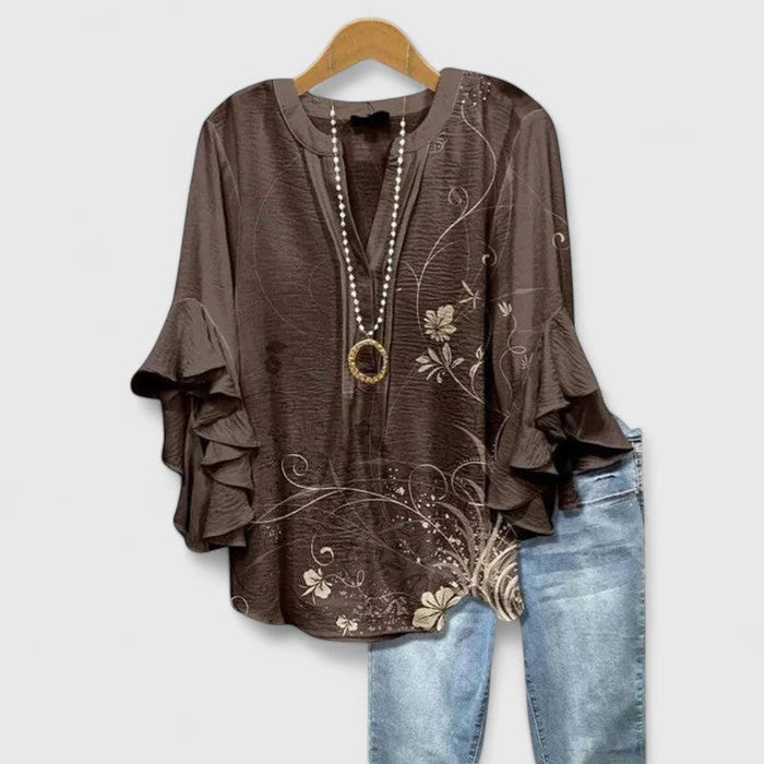 Myravelle - Blouse femme imprimée bohème manches volantées élégantes
