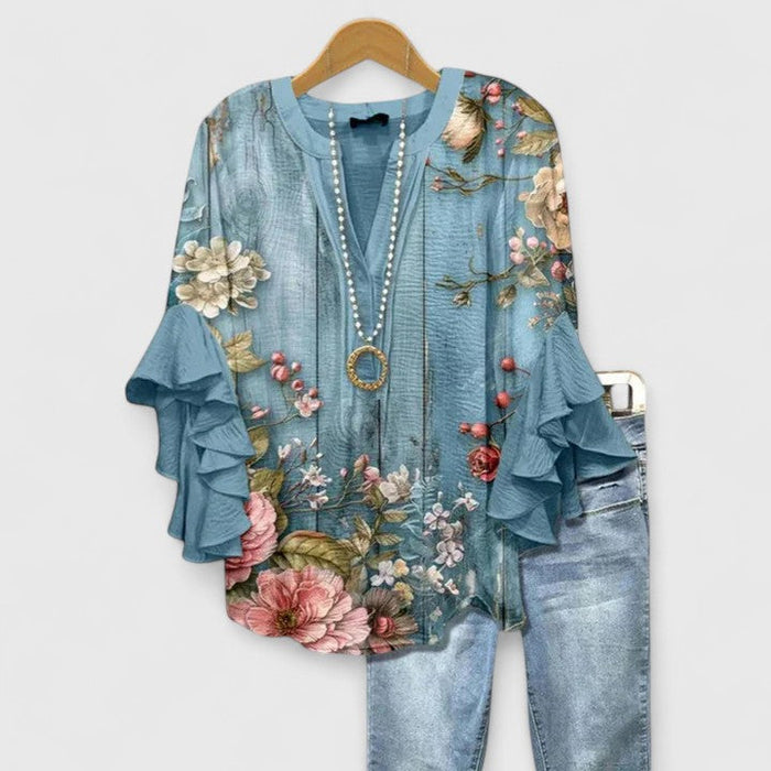 Myravelle - Blouse femme imprimée bohème manches volantées élégantes