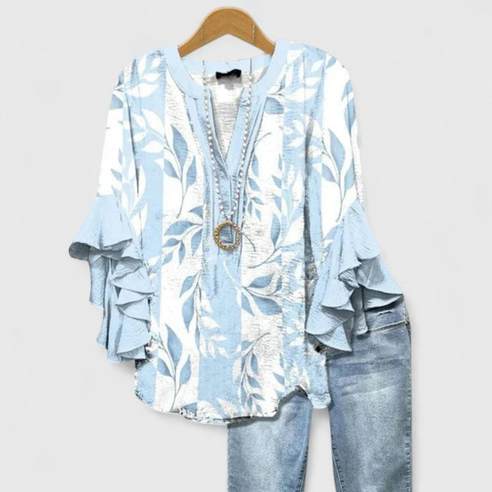 Myravelle - Blouse femme imprimée bohème manches volantées élégantes