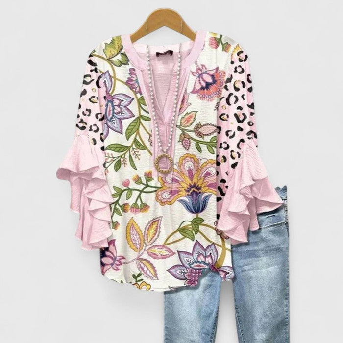 Myravelle - Blouse femme imprimée bohème manches volantées élégantes