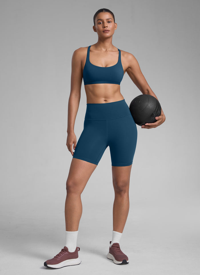 CRZ YOGA Women's Yoga Train Light Support Nakedfeel Strappy Bra French Navy