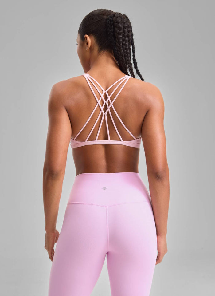 CRZ YOGA Women's Yoga Train Light Support Nakedfeel Strappy Bra Strawberry Pink