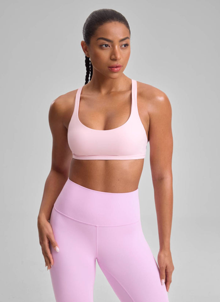 CRZ YOGA Women's Yoga Train Light Support Nakedfeel Strappy Bra Strawberry Pink