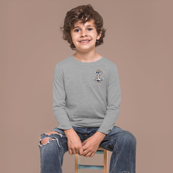 Navy Anchor Youth Left Chest Long Sleeve T-Shirt