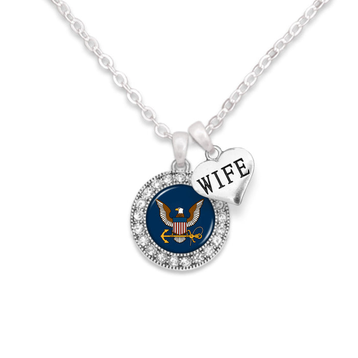 Navy Eagle Crystal Wife Necklace
