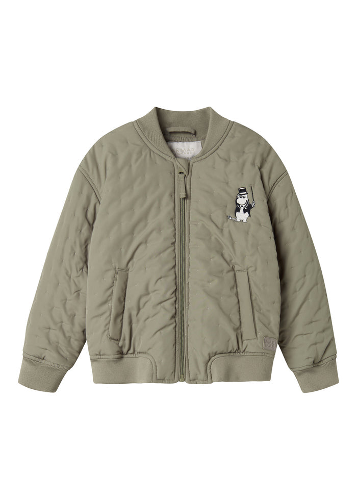 Green quilted jacket for children with Moomin print