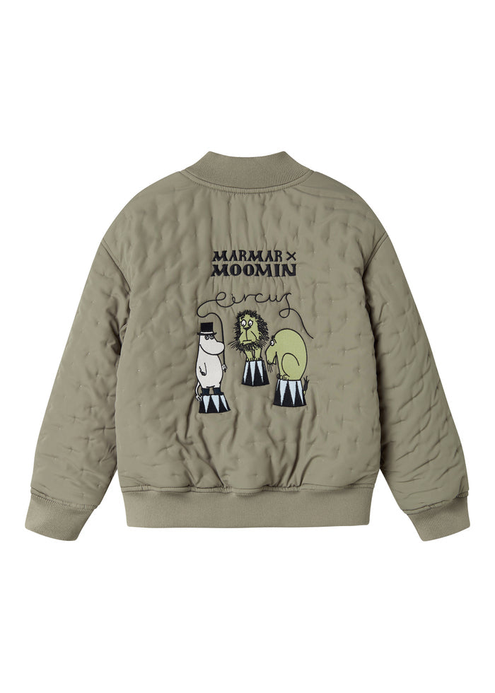 Green quilted jacket for children with Moomin print