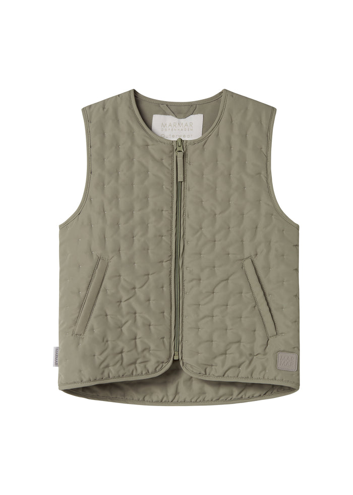 Green quilted vest with pockets for children