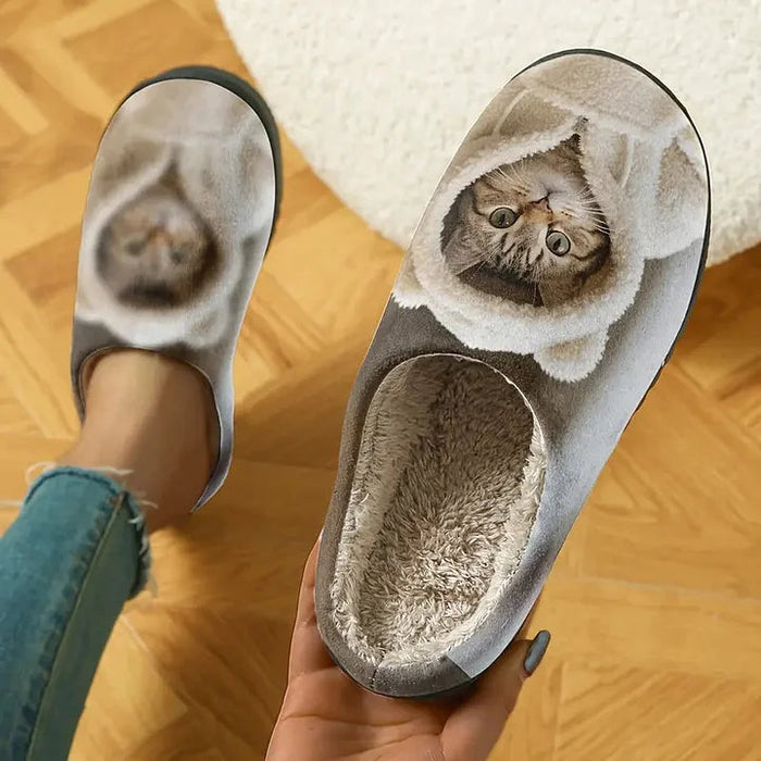 Oravellisse - Pantoufles Confortables à Enfiler avec Motif Chat 3D Douillet