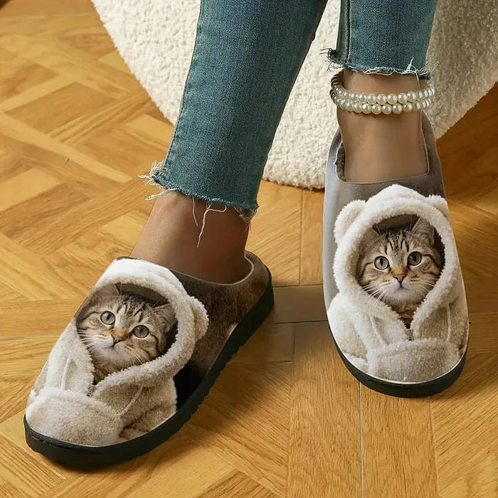 Oravellisse - Pantoufles Confortables à Enfiler avec Motif Chat 3D Douillet