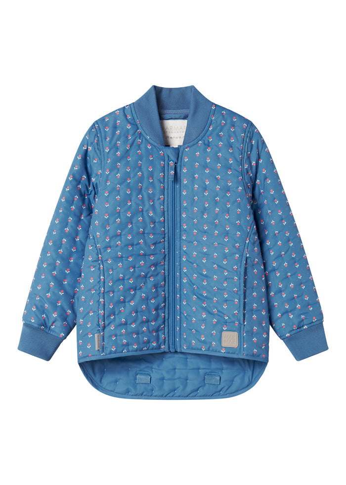 Blue thermal jacket with floral print for children