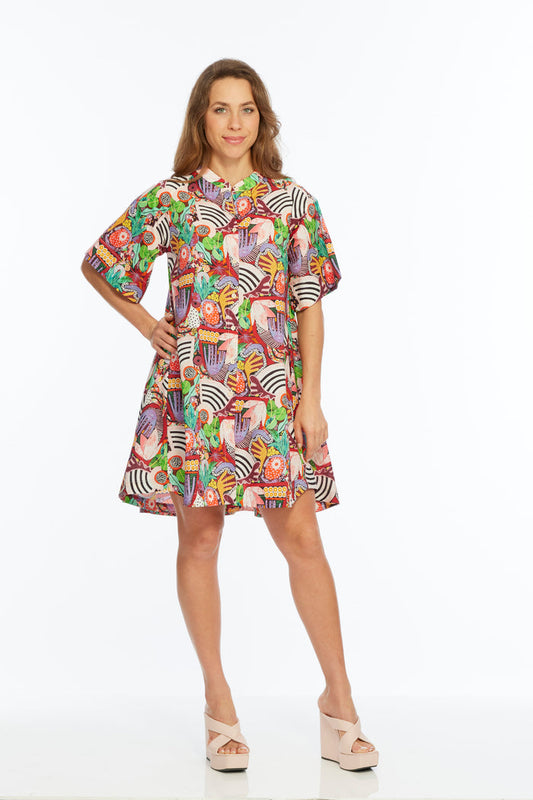 Over-sized Boxy Fit Animal Abstract Print A-Line Dress | AKIRA LIOR