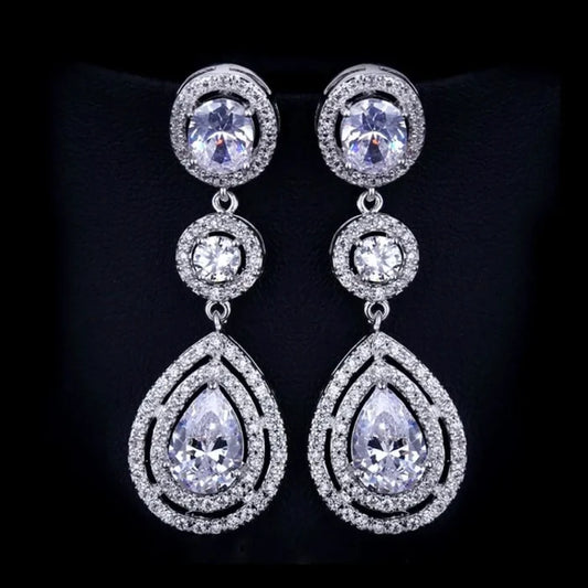 Wedding Jewelry - Silver Cubic Zirconia Bridal Earrings