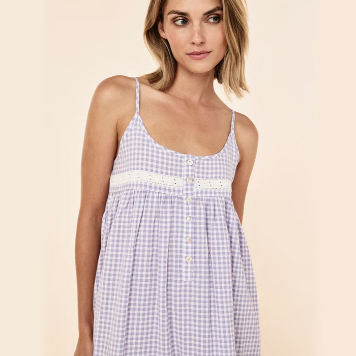 Papinelle Seersucker Gingham Strappy Lace Nightgown