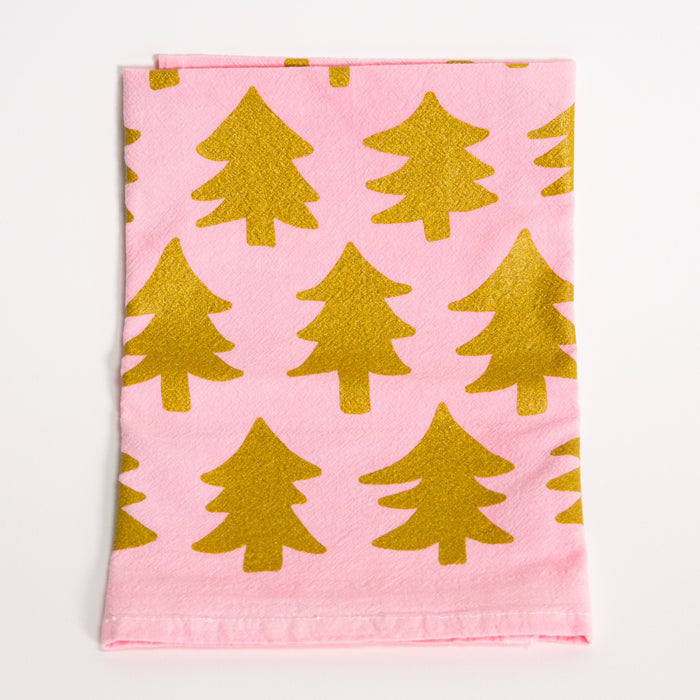 Pink Glitter Trees Tea Towel
