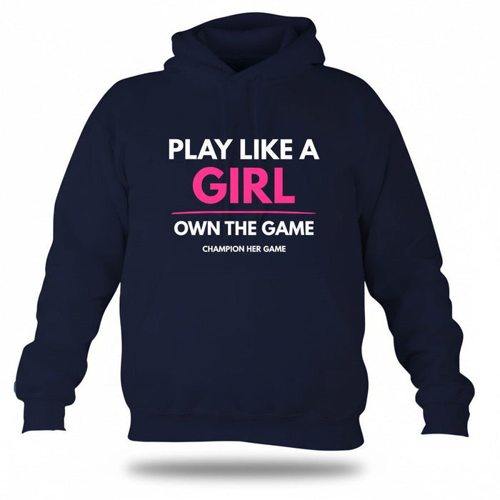 Navy Play Like a Girl kids hoodie - Premium technical fleece for girls grassroots sports
