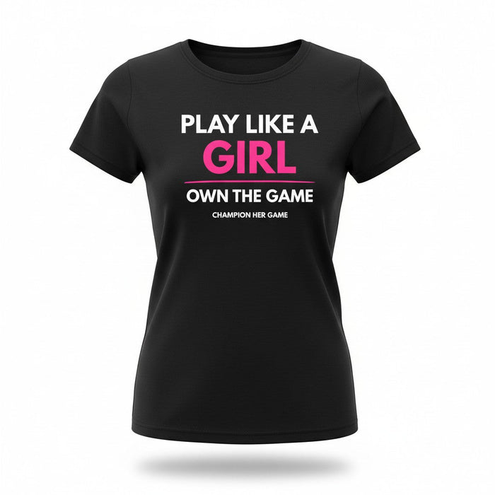 Black girls all sports t-shirt with Play Like a Girl slogan - Perfect for team wear or girls training