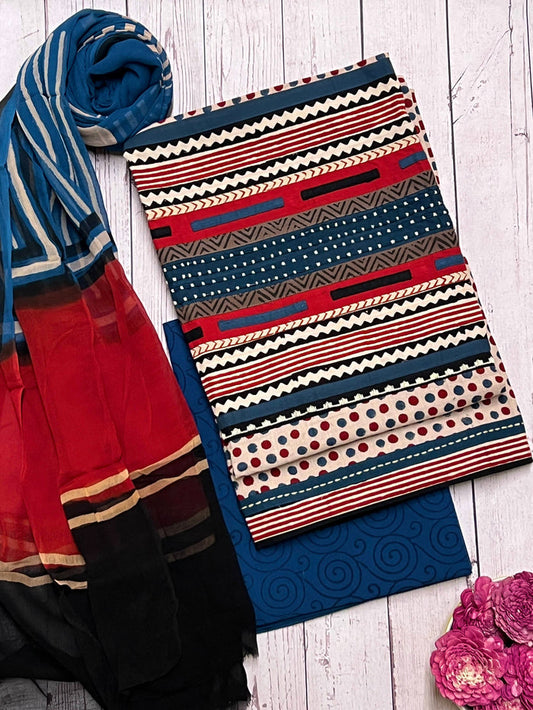 Polka printed applique kurta set