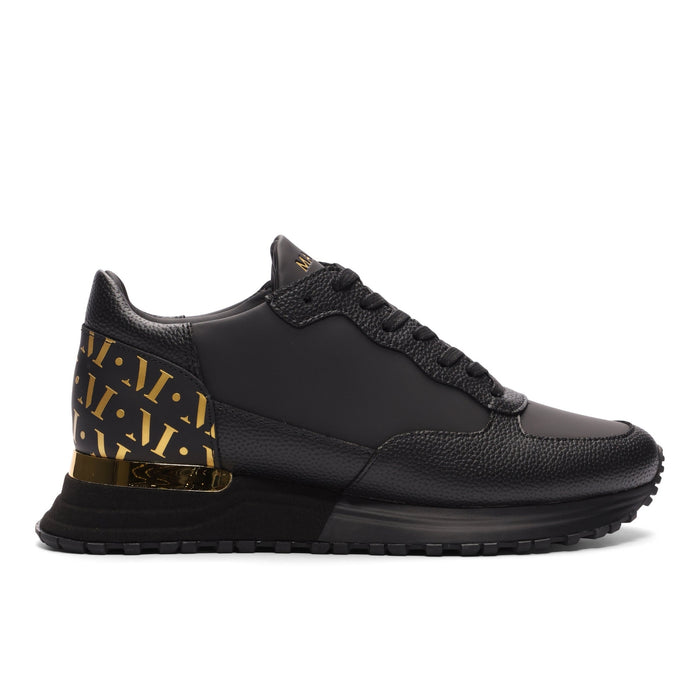 Mallet London Popham Tumbled Black Gold Mens Trainers